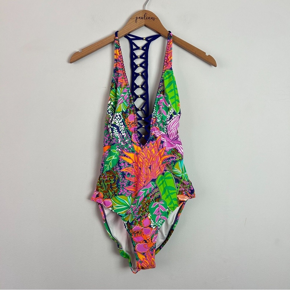 Trina Turk Womens Tropic Escape Sexy One Piece Swimsuit Multicolor Size 10